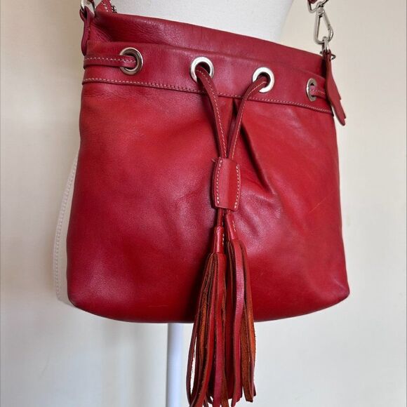 Roots purse, handbag, crossbody, messenger, real leather, red, lined - Picture 1 of 15
